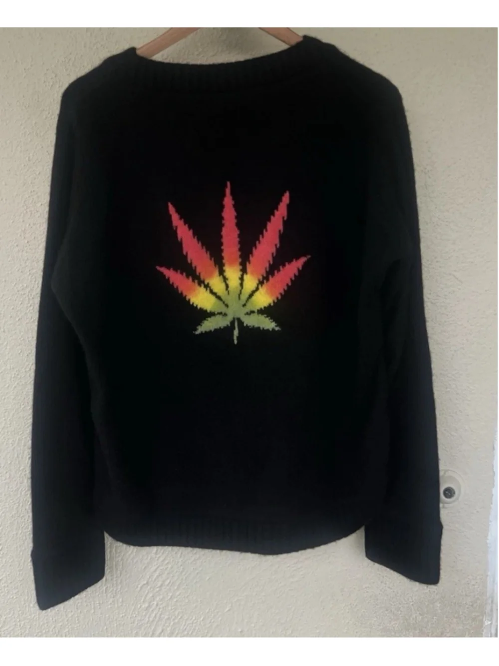 The Elder Statesman Cashmere Intarsia Leaf Sweater Men’s Size Small Black Luxury
